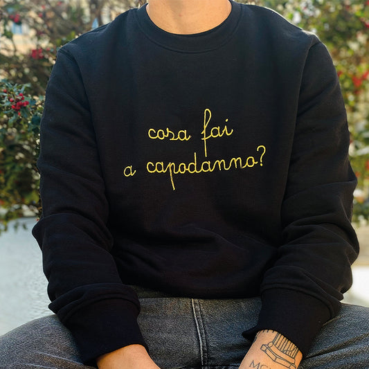 Felpa Unisex Natale nera cosa fai a capodanno?