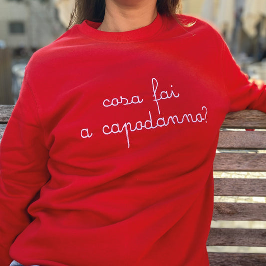 Felpa Unisex Natale rossa "cosa fai a capodanno?"