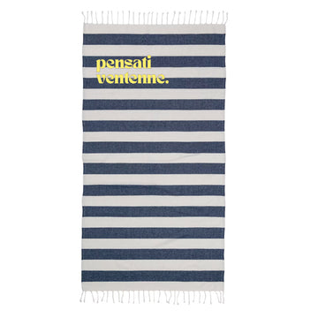 Telo mare "Pensati ventenne" righe blu